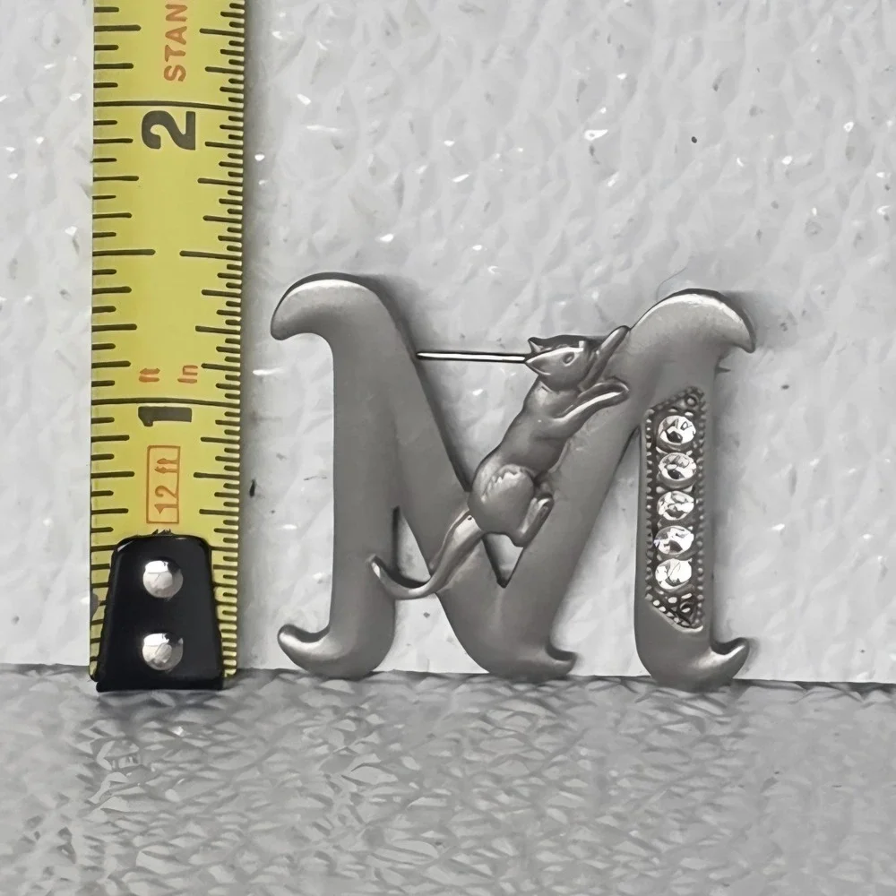 Jonette Jewelry Company Cat M Initial Pewter Pin Brooch
